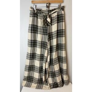 Free People Good or Plaid Pants Wide Leg Pockets Belted High Rise Size Medium